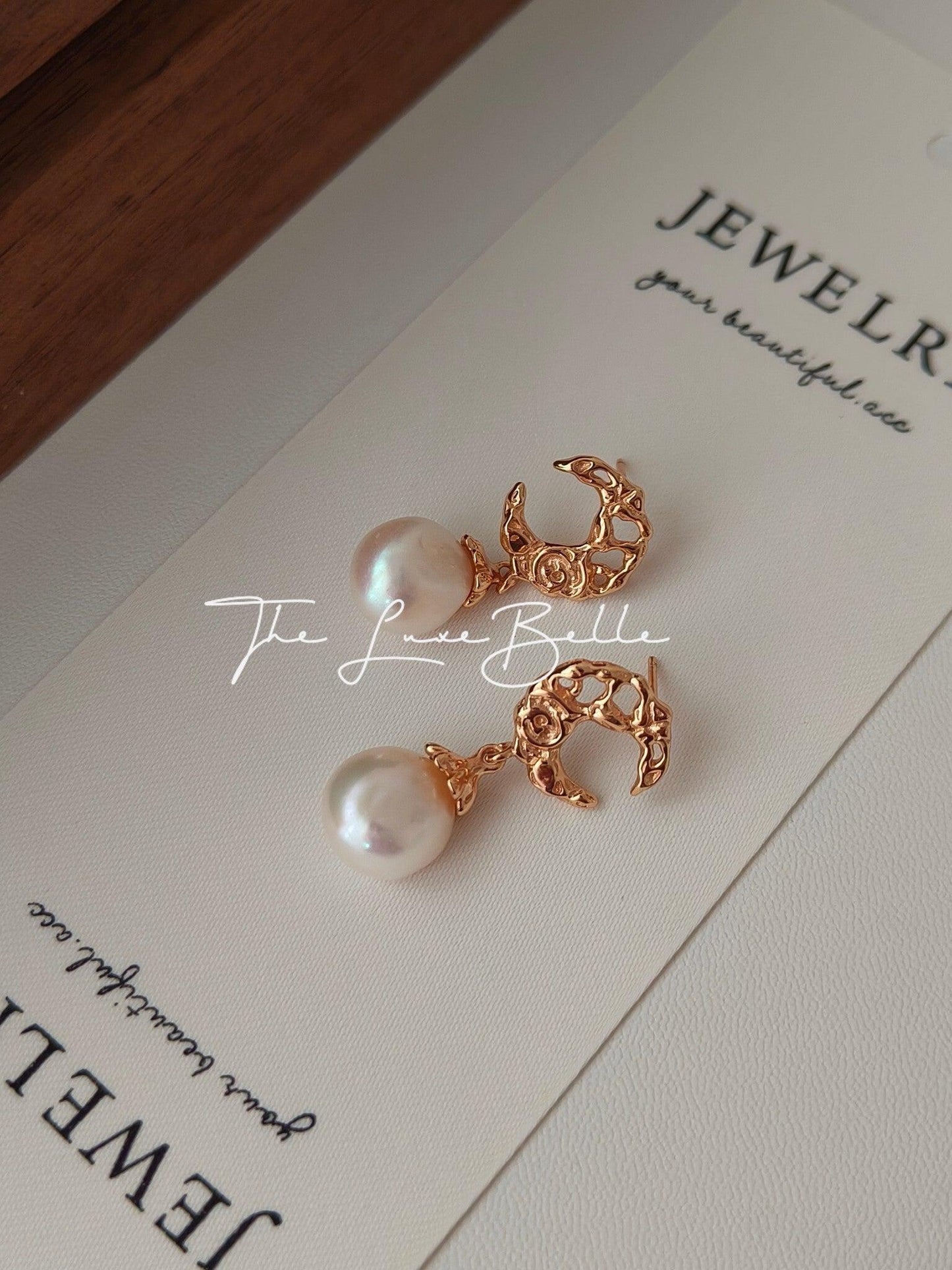 Hollow Moon Natural Freshwater Pearl Earrings - The Luxe Belle