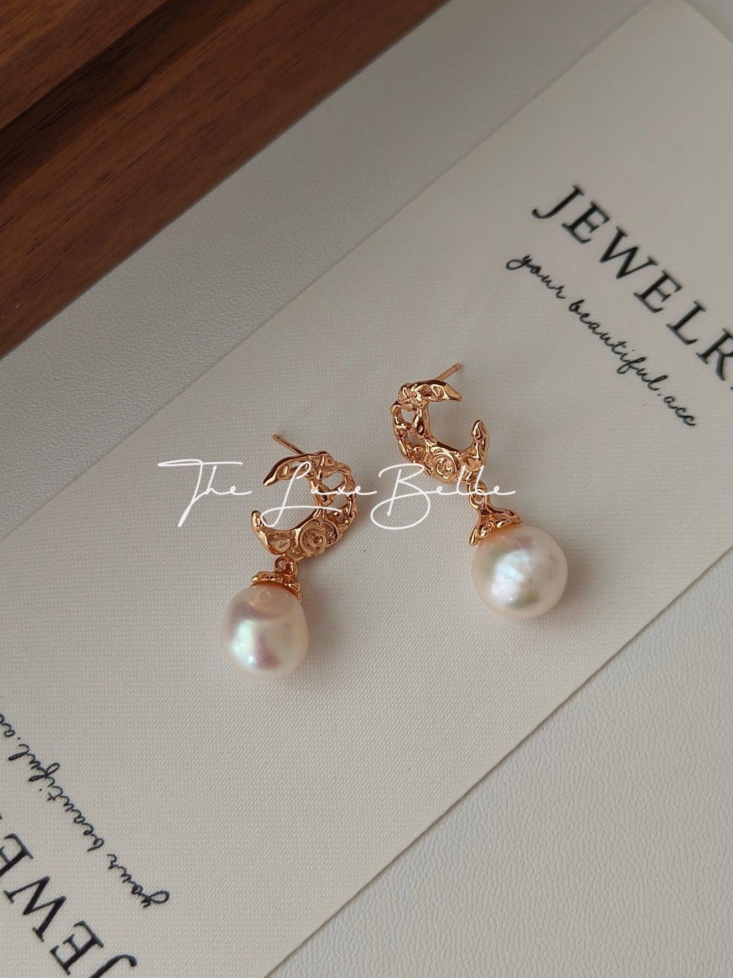 Hollow Moon Natural Freshwater Pearl Earrings - The Luxe Belle