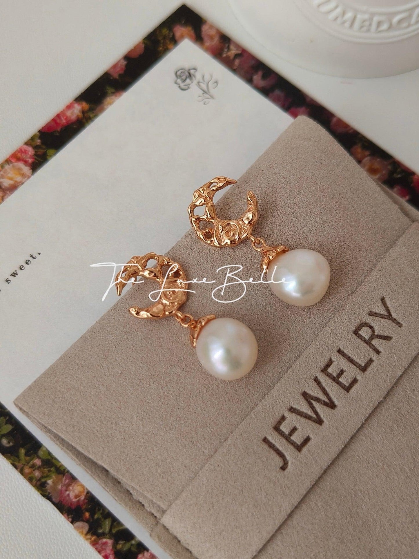 Hollow Moon Natural Freshwater Pearl Earrings - The Luxe Belle