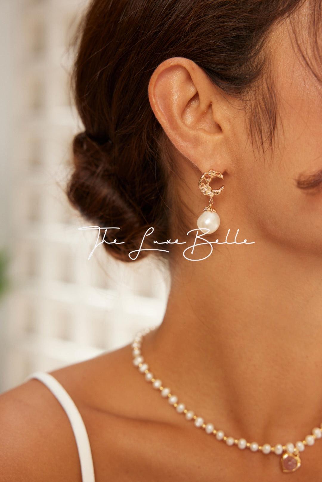 Hollow Moon Natural Freshwater Pearl Earrings - The Luxe Belle