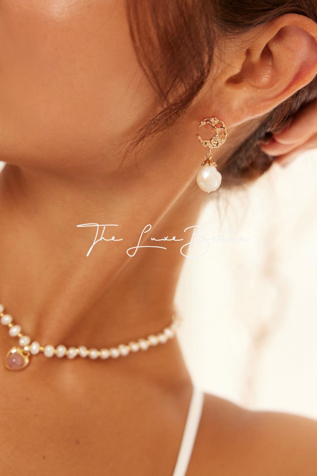 Hollow Moon Natural Freshwater Pearl Earrings - The Luxe Belle