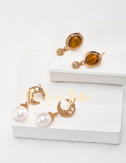 Hollow Moon Natural Freshwater Pearl Earrings - The Luxe Belle