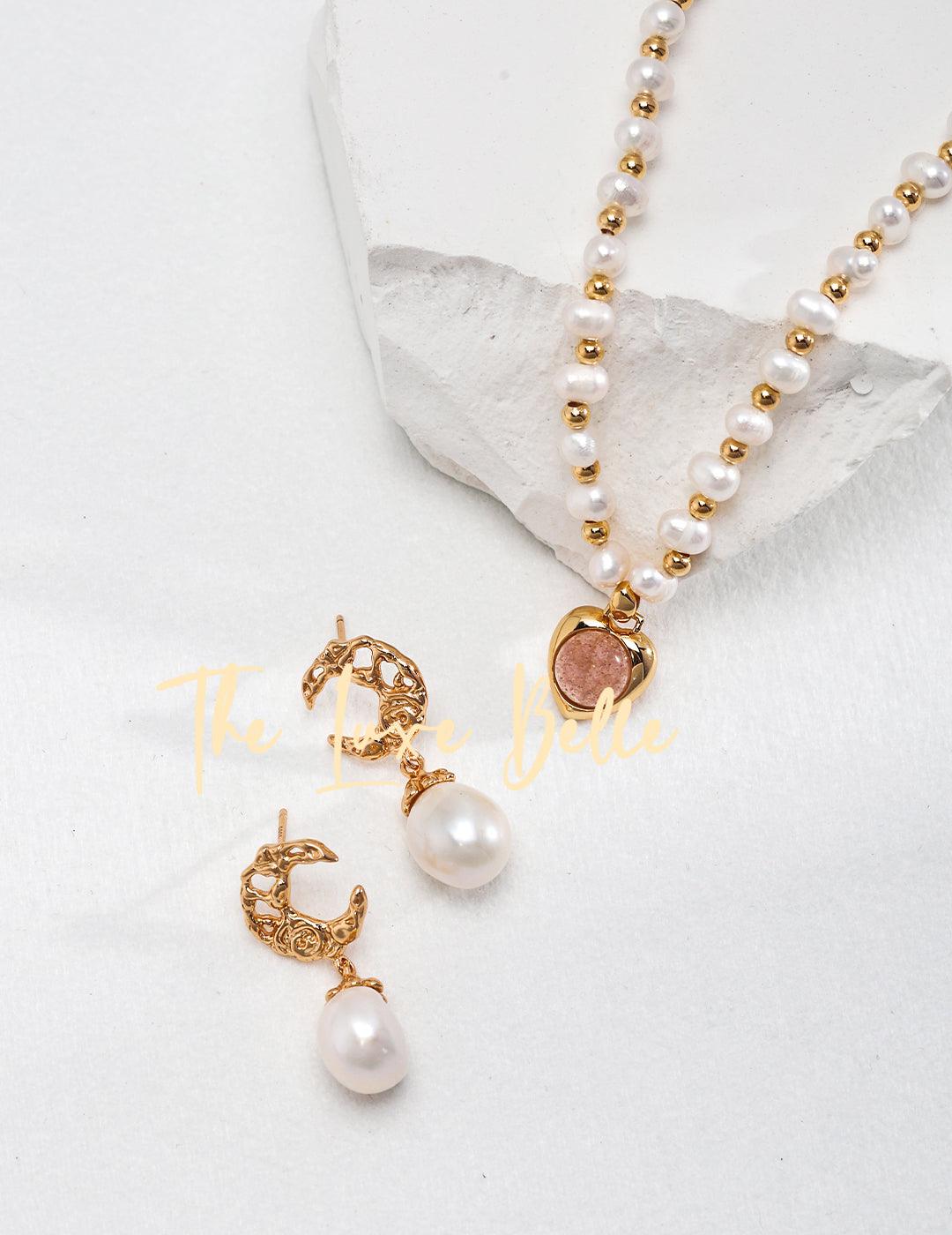 Hollow Moon Natural Freshwater Pearl Earrings - The Luxe Belle