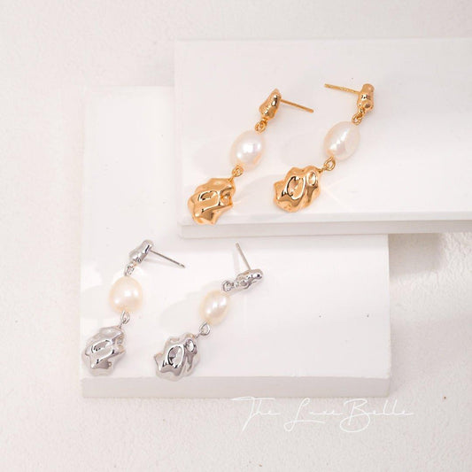 Baroque Pearl & Sculpted Flower Drop Earrings - The Luxe Belle