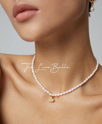 French Style Heartfelt Pearl Necklace Sterling Silver S925 - The Luxe Belle