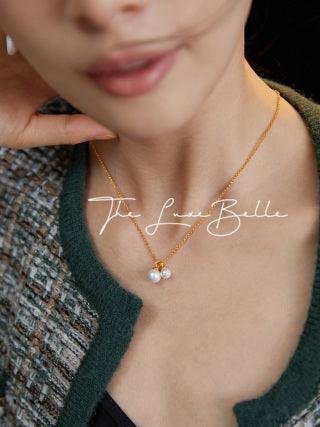 Two Pearls Necklace Sterling Silver S925 - The Luxe Belle