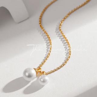 Two Pearls Necklace Sterling Silver S925 - The Luxe Belle