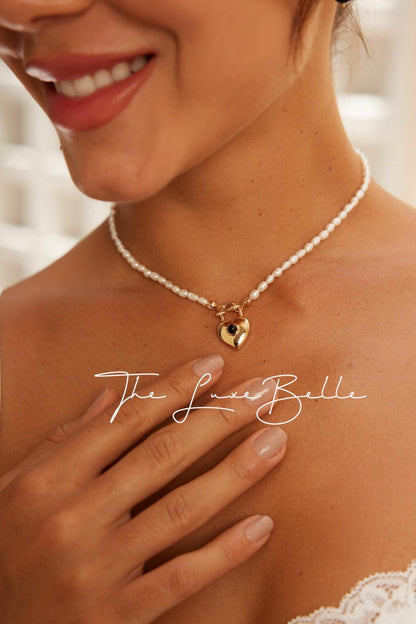 Heart Shaped Pendant with Pearls and Black Agate Necklace - The Luxe Belle