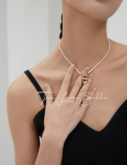 Heart Shaped Pendant with Pearls and Black Agate Necklace - The Luxe Belle