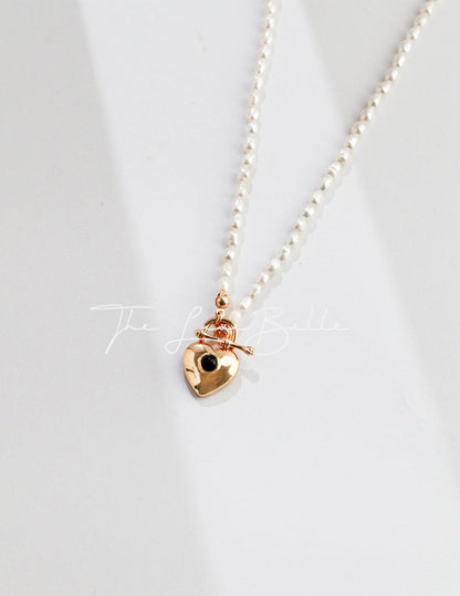 Heart Shaped Pendant with Pearls and Black Agate Necklace - The Luxe Belle