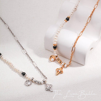 Starmoon Black Agate Pearl Necklace - The Luxe Belle