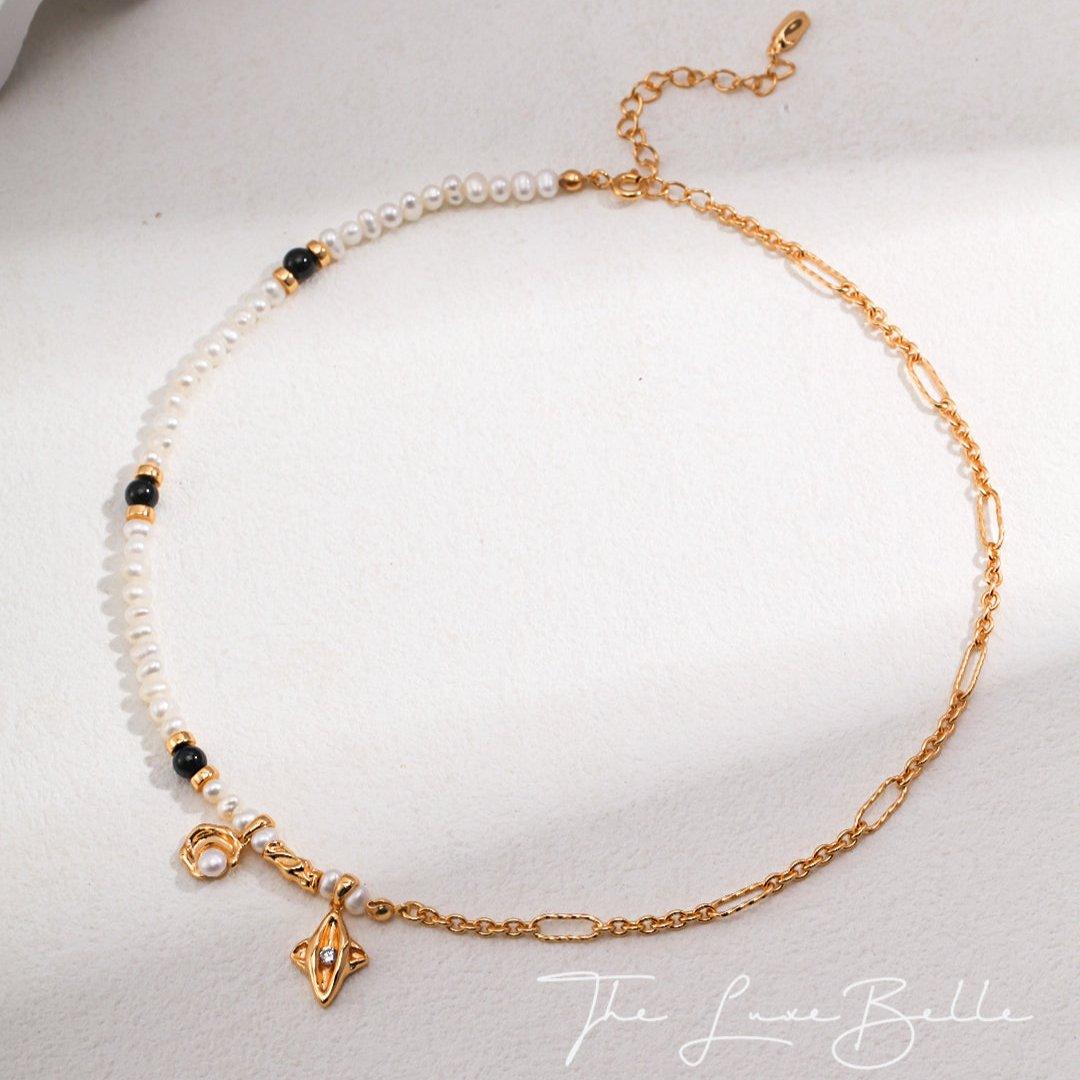 Starmoon Black Agate Pearl Necklace - The Luxe Belle