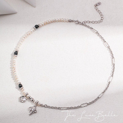 Starmoon Black Agate Pearl Necklace - The Luxe Belle