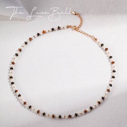 Pearl Tiger Eye Stone Black Agate Necklace - The Luxe Belle