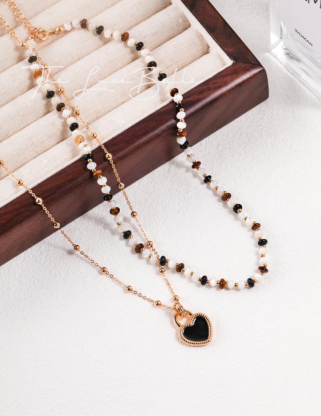 Pearl Tiger Eye Stone Black Agate Necklace - The Luxe Belle