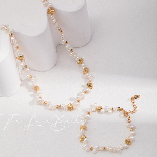 Blooming Flowers Pearl Bracelet and Necklace Jewelry Set - The Luxe Belle