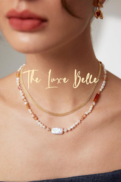 Strawberry Crystal and Pearl Necklace Sterling Silver S925 - The Luxe Belle