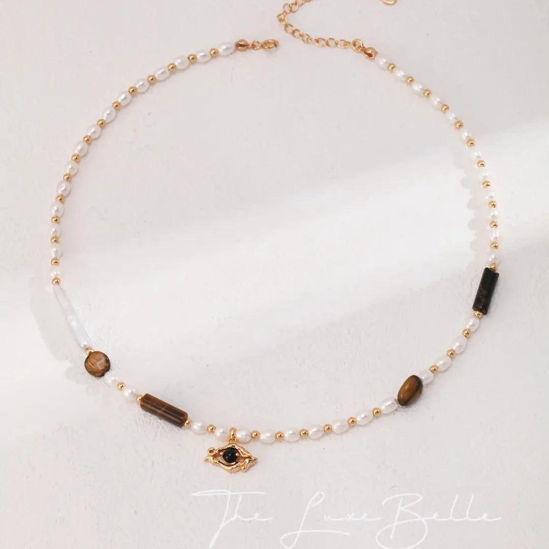 Black Agate Gold-Plated Charm Necklace - The Luxe Belle