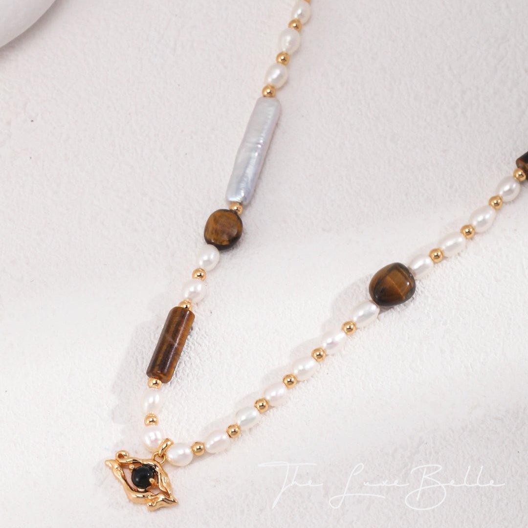 Black Agate Gold-Plated Charm Necklace - The Luxe Belle