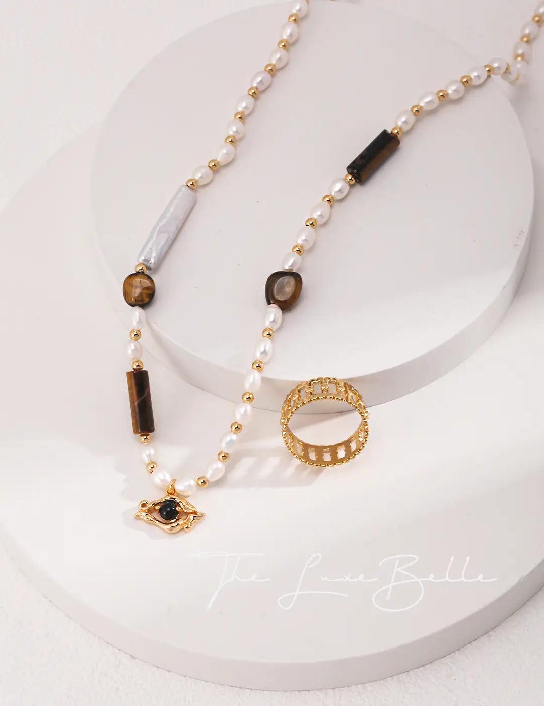 Black Agate Gold-Plated Charm Necklace - The Luxe Belle