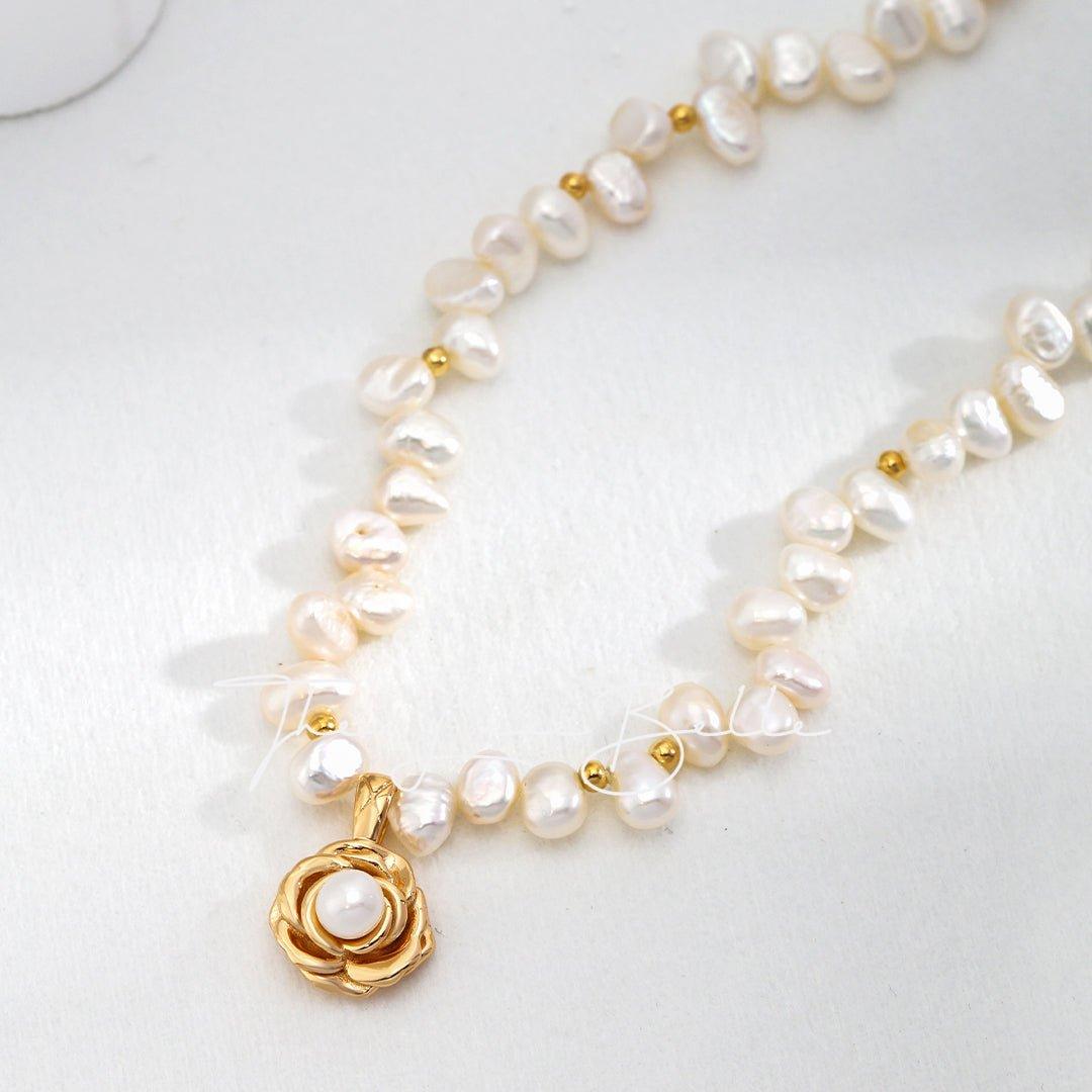 Blooming Flowers Camellia Flower Sterling Silver Pearl Necklace - The Luxe Belle