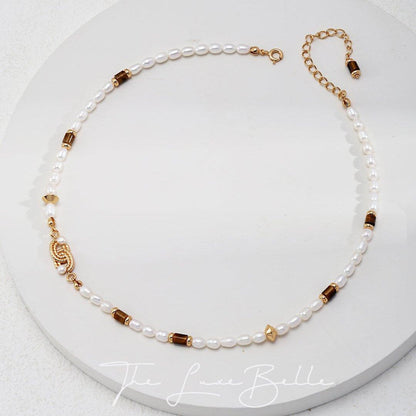 Pearl Tiger Eye Stone Vintage Necklace - The Luxe Belle