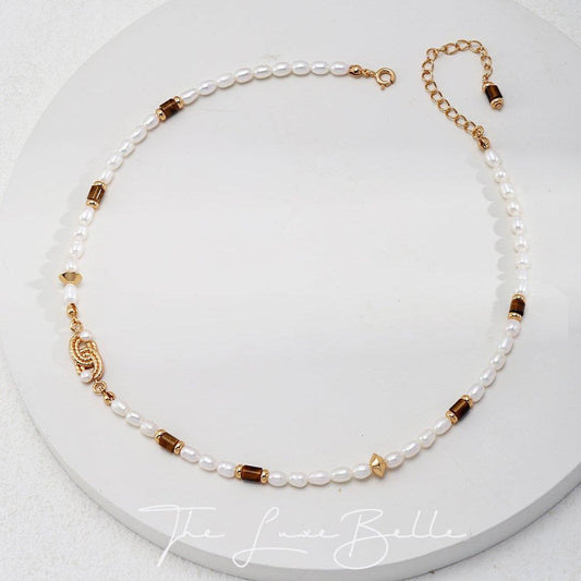 Pearl Tiger Eye Stone Vintage Necklace - The Luxe Belle