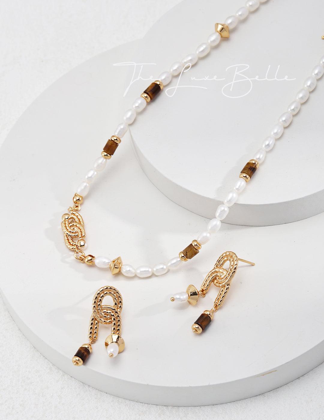 Pearl Tiger Eye Stone Vintage Necklace - The Luxe Belle