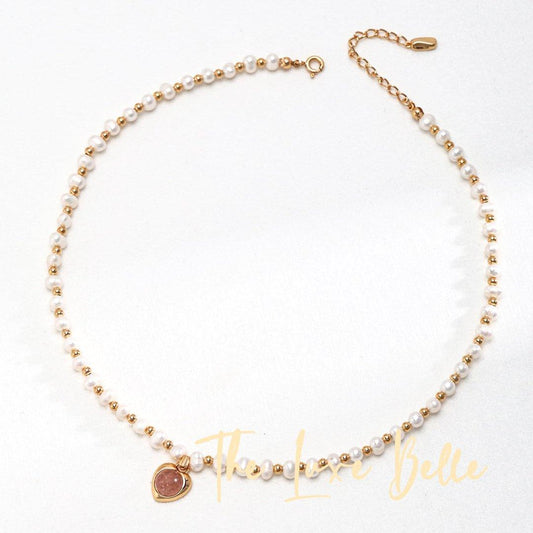 Strawberry Crystal Freshwater Pearl Necklace S925 - The Luxe Belle