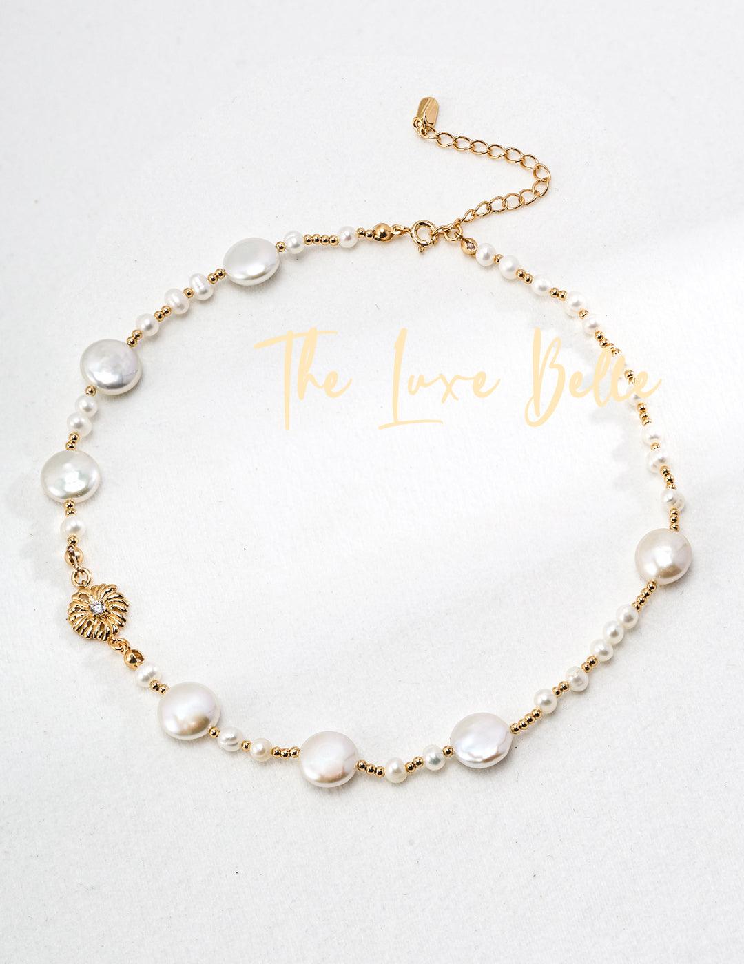 Blooming Flowers S925 Sterling Silver Natural Pearl Necklace with floral clasp - The Luxe Belle