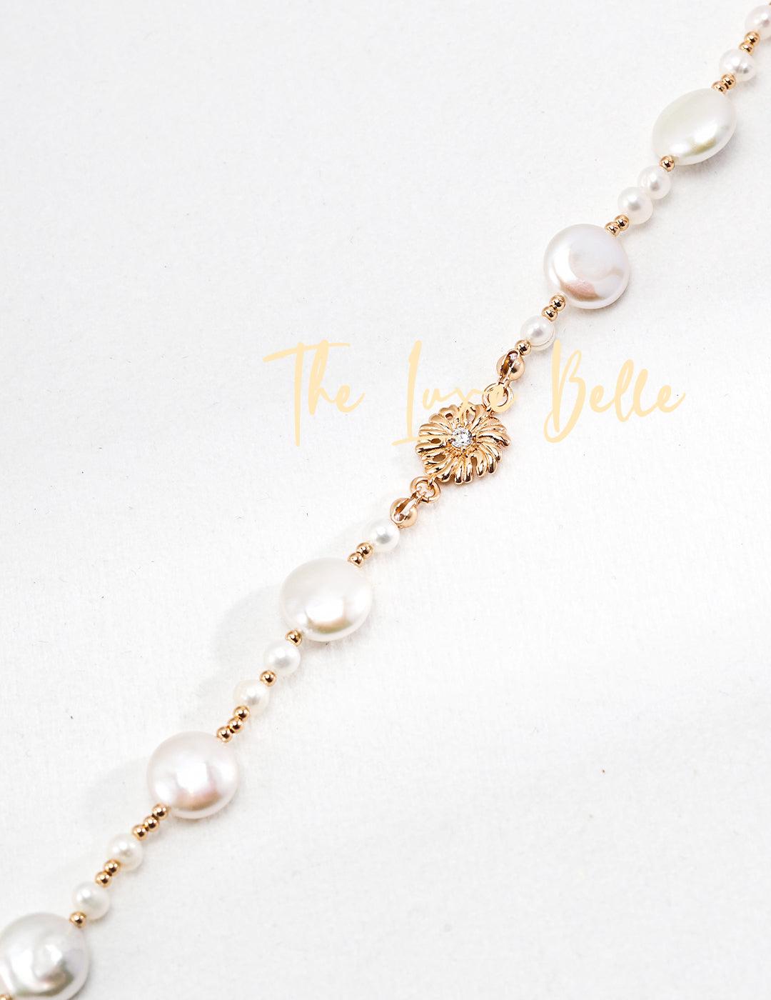 Blooming Flowers S925 Sterling Silver Natural Pearl Necklace with floral clasp - The Luxe Belle