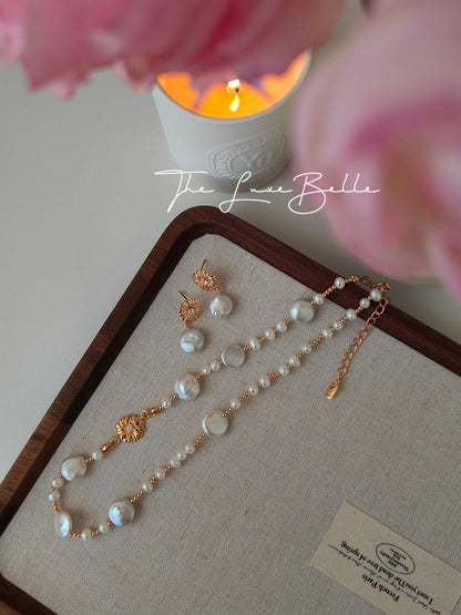 Blooming Flowers S925 Sterling Silver Natural Pearl Necklace with floral clasp - The Luxe Belle