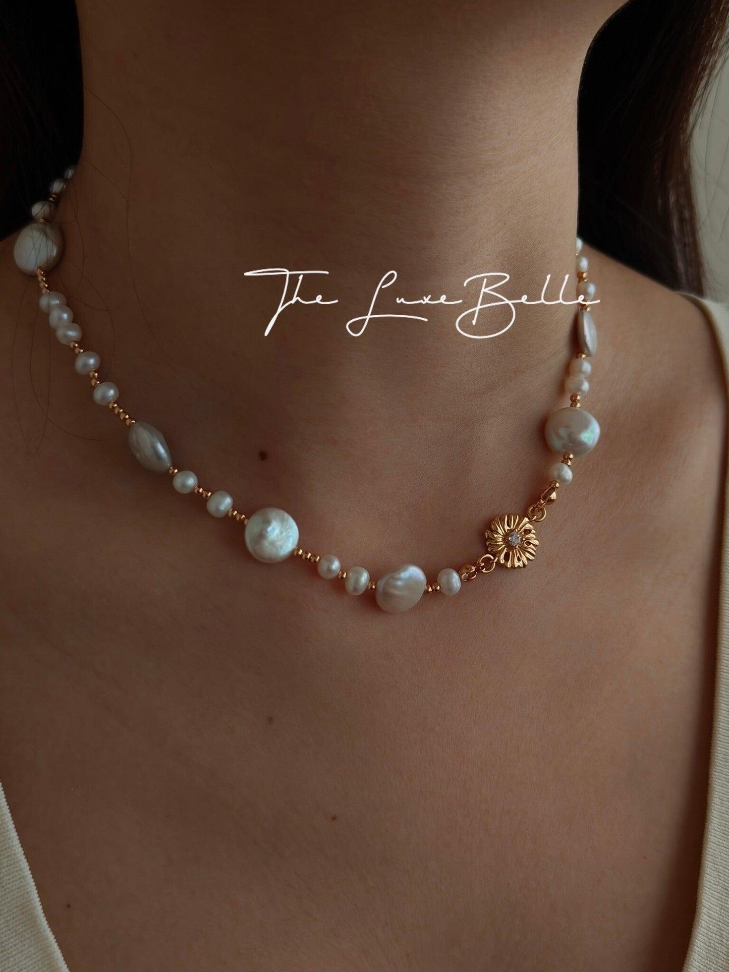 Blooming Flowers S925 Sterling Silver Natural Pearl Necklace with floral clasp - The Luxe Belle