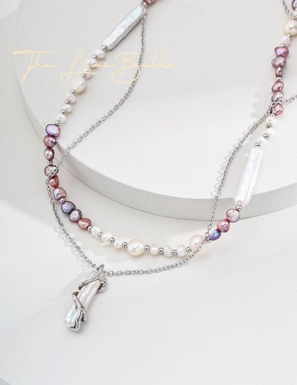 Purple Color with Silver Beads Pearl Necklace - The Luxe Belle