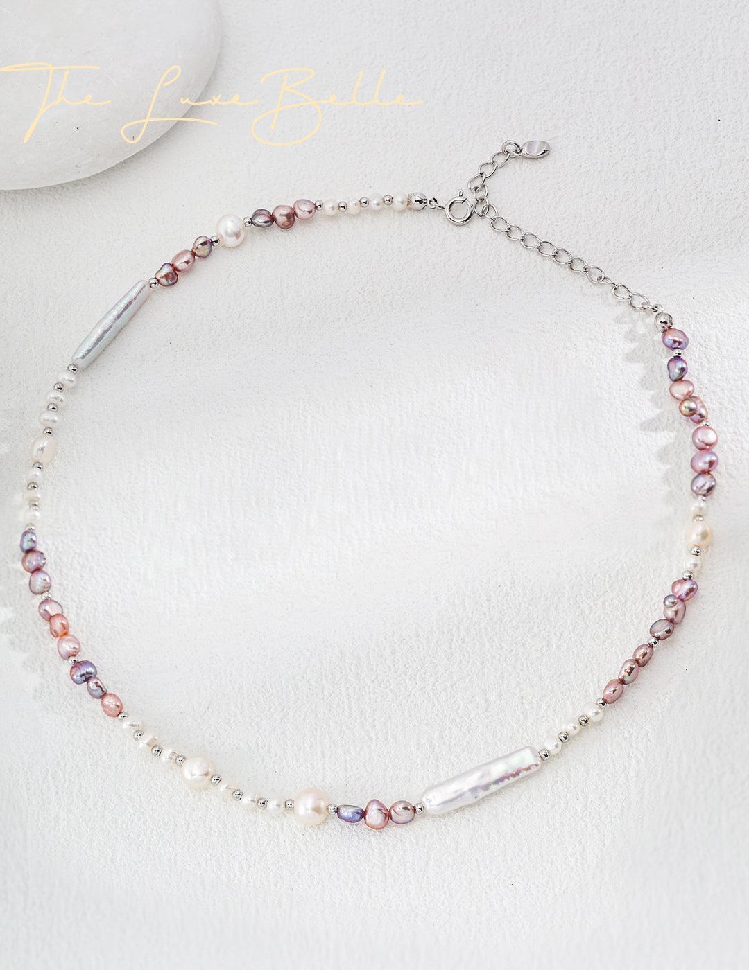 Purple Color with Silver Beads Pearl Necklace - The Luxe Belle