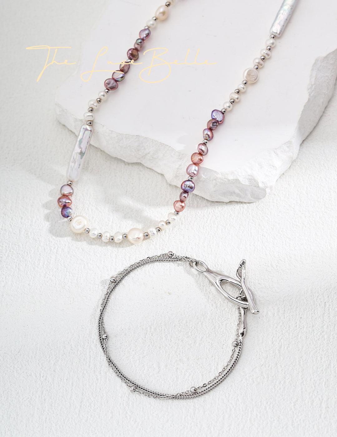 Purple Color with Silver Beads Pearl Necklace - The Luxe Belle