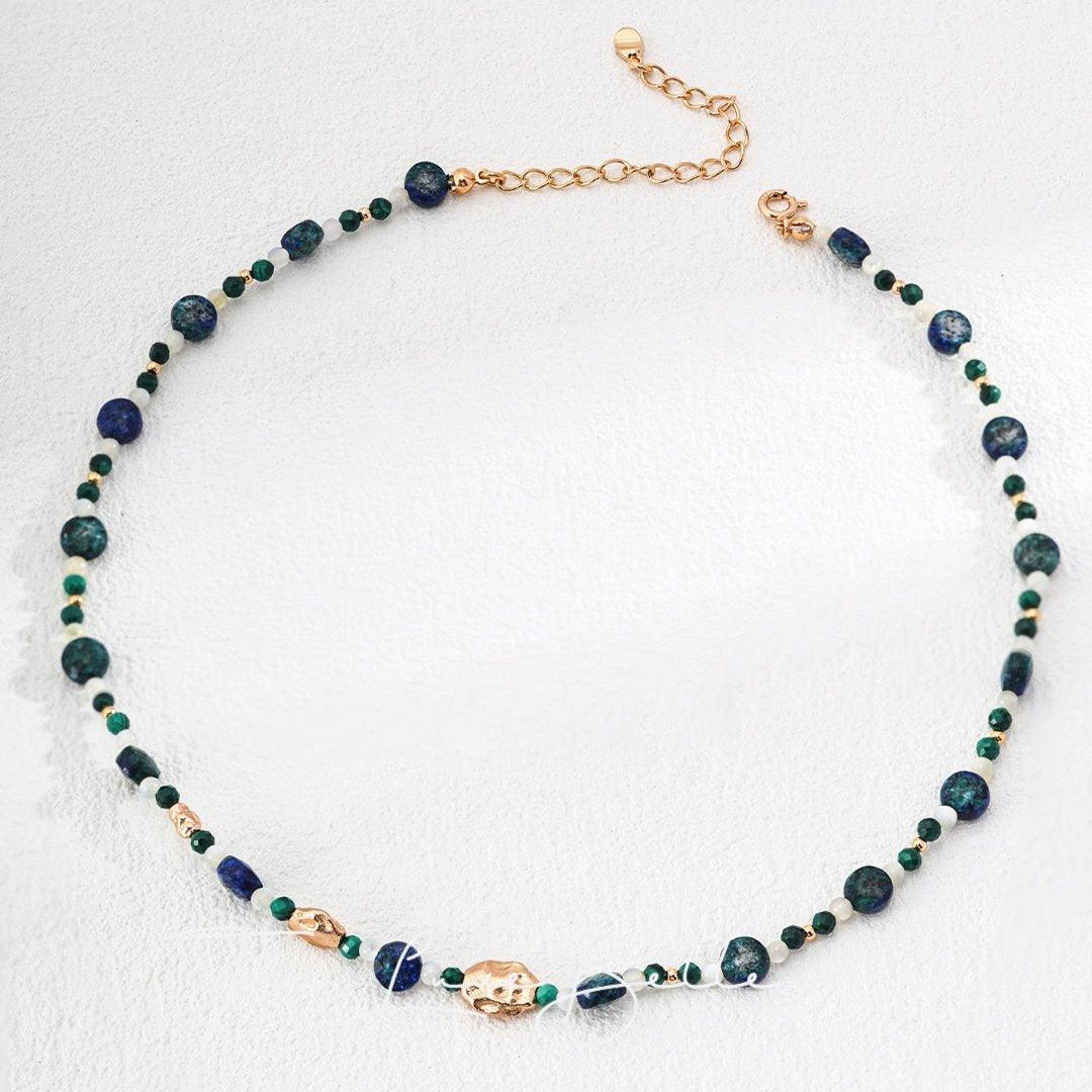 Vintage Natural Malachite, Lapis Lazuli, and Butterfly Shell Bead Necklace - The Luxe Belle