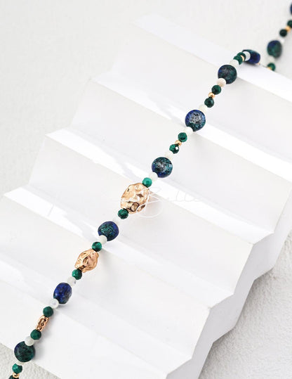 Vintage Natural Malachite, Lapis Lazuli, and Butterfly Shell Bead Necklace - The Luxe Belle