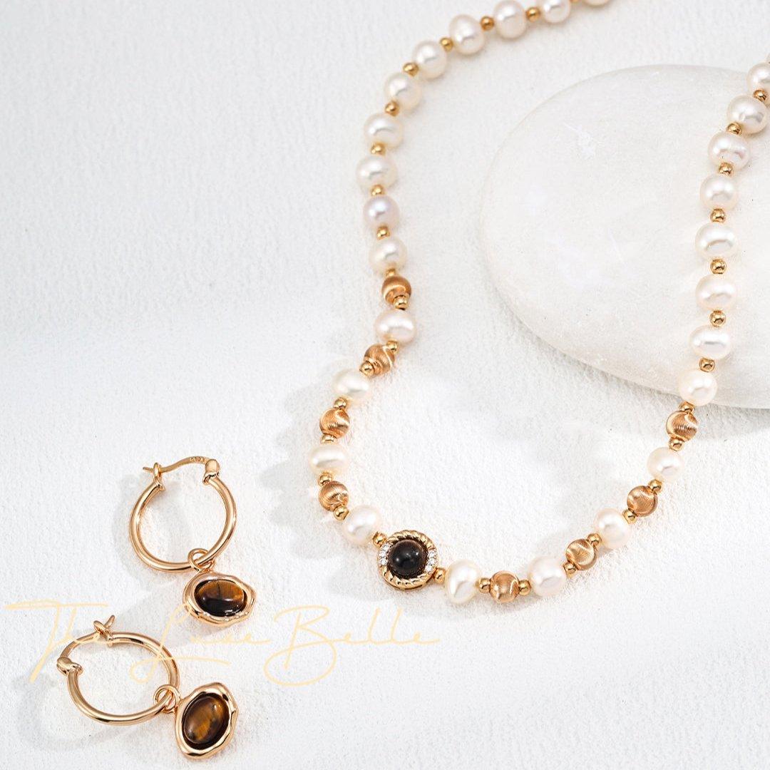 Natural Pearl Tiger Eye Necklace - The Luxe Belle