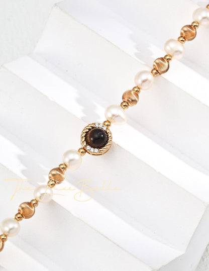 Natural Pearl Tiger Eye Necklace - The Luxe Belle