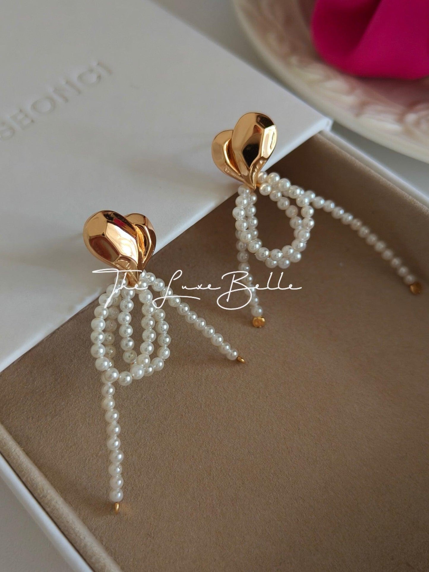 Heart Shape Sterling Silver Pearl Drop Earrings - The Luxe Belle