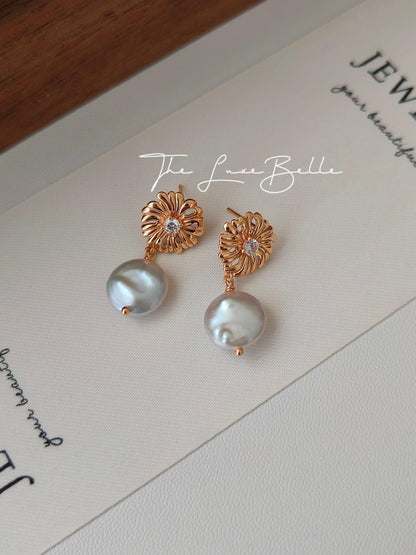 Blooming Flowers S925 Sterling Silver Freshwater Pearls Earrings Cubic Zirconia - The Luxe Belle