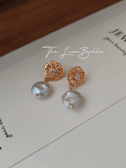 Blooming Flowers S925 Sterling Silver Freshwater Pearls Earrings Cubic Zirconia - The Luxe Belle