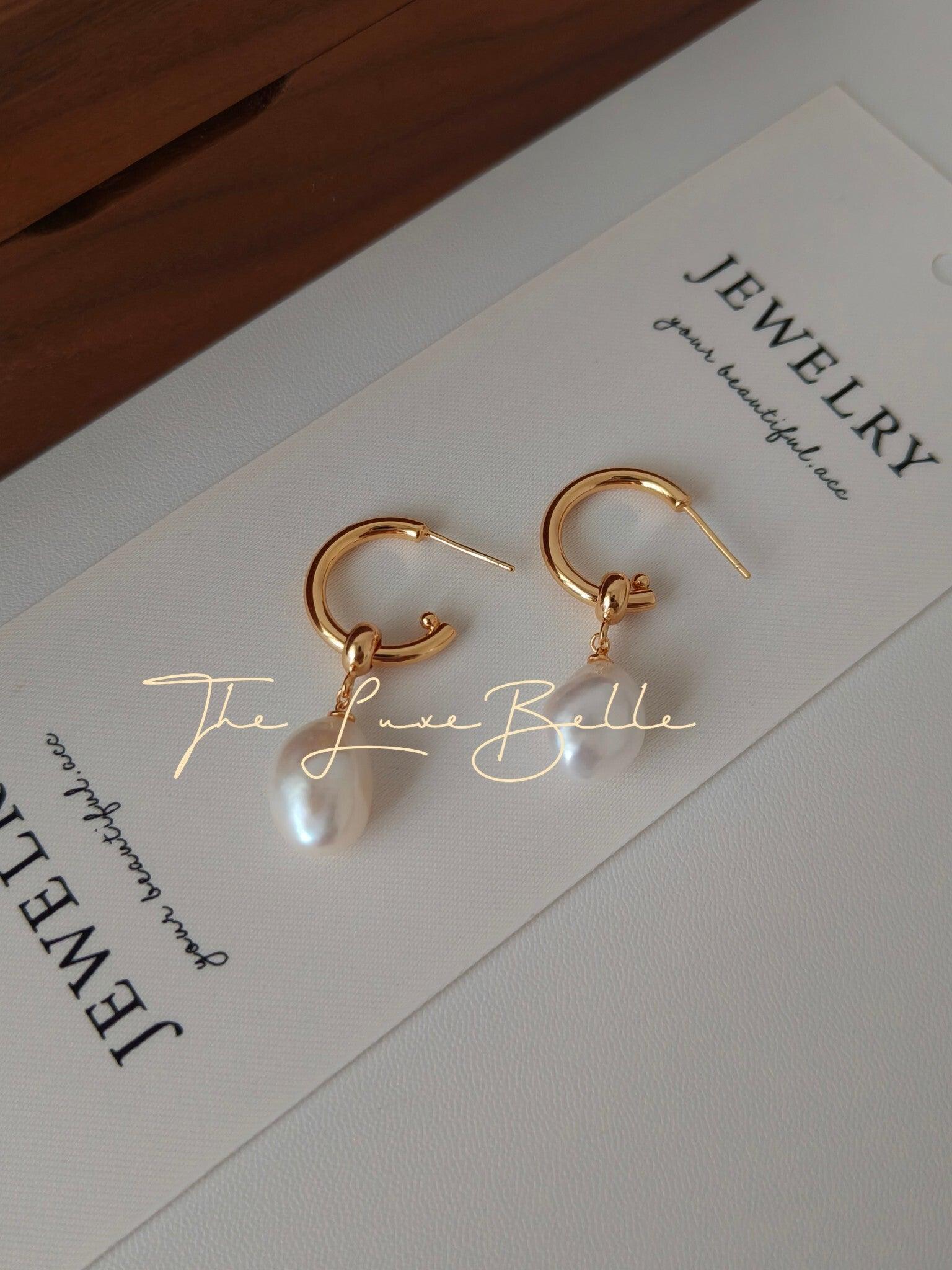 Natural Baroque Pearl Hoop Earrings - The Luxe Belle