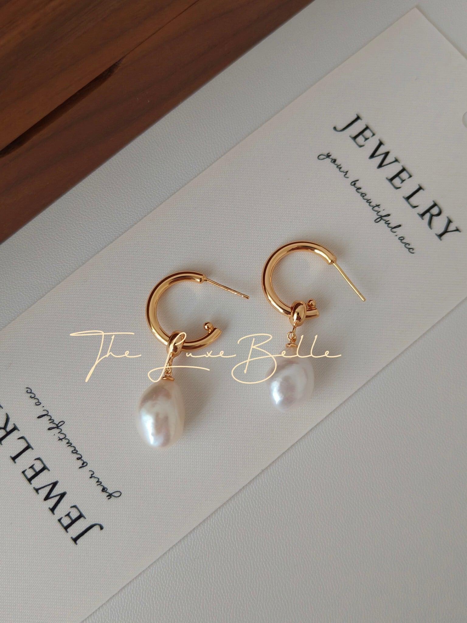 Natural Baroque Pearl Hoop Earrings - The Luxe Belle