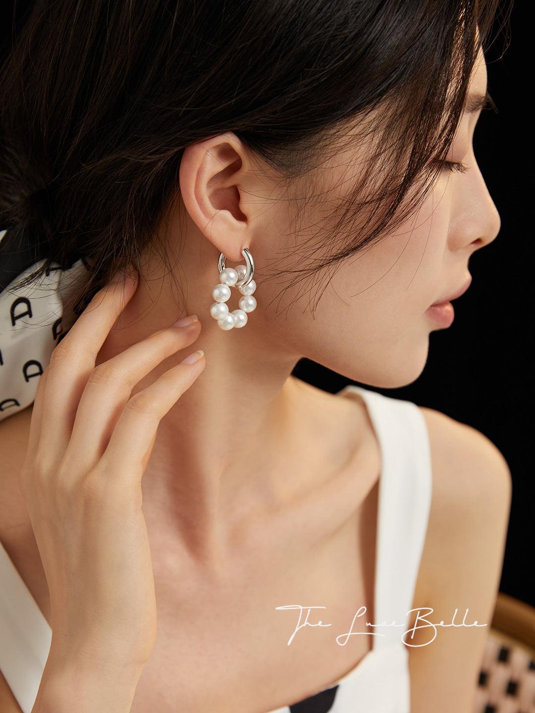 Elegant Pearl Hoop Earrings - worn in two ways - The Luxe Belle