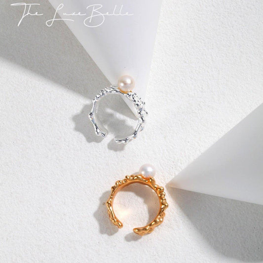 Wave Element Design Series Sterling Silver Pearl Ring - The Luxe Belle