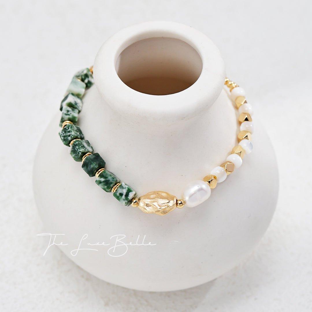 Jade Square Stones Pearl Bracelet - The Luxe Belle