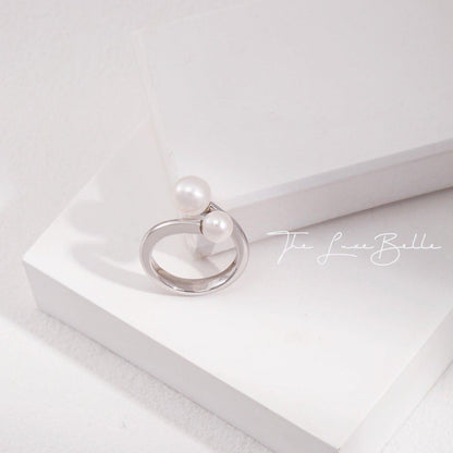 Luxe Duo Pearl Ring – Silver & Gold - The Luxe Belle