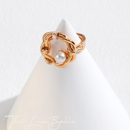 Minimalist Willow Design Pearl Silver Ring - The Luxe Belle